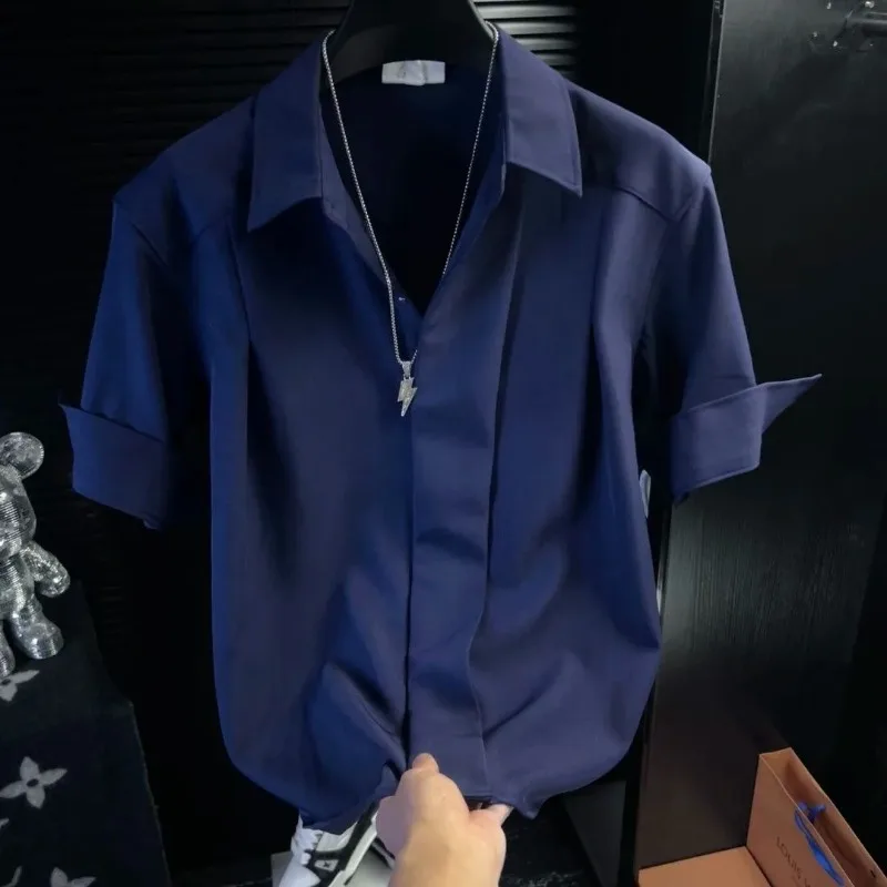 

,Men's Solid Color Short Sleeve Shirt Casual Loose Fit Lightweight Button Down Top