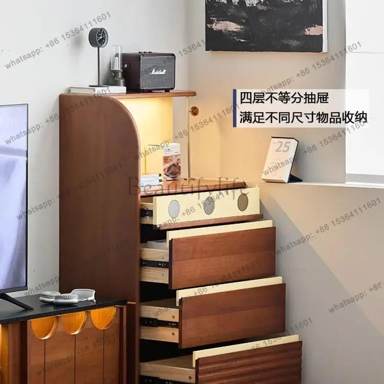Retro light luxury high-end four-chest cabinet living room against the wall medieval solid wood bedroom drawer cabinet