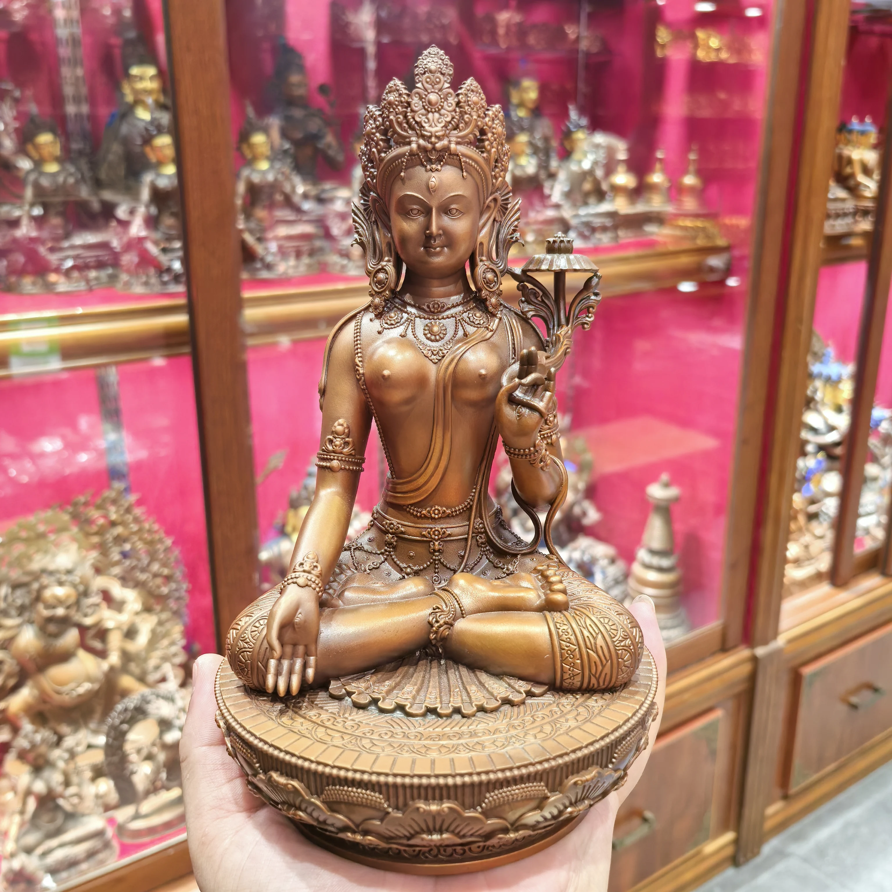 Estatua de Buda tibetano de Tara blanca/Tara blanca/Dolma/Tara Zana Bazar/21cm de cobre Brahma