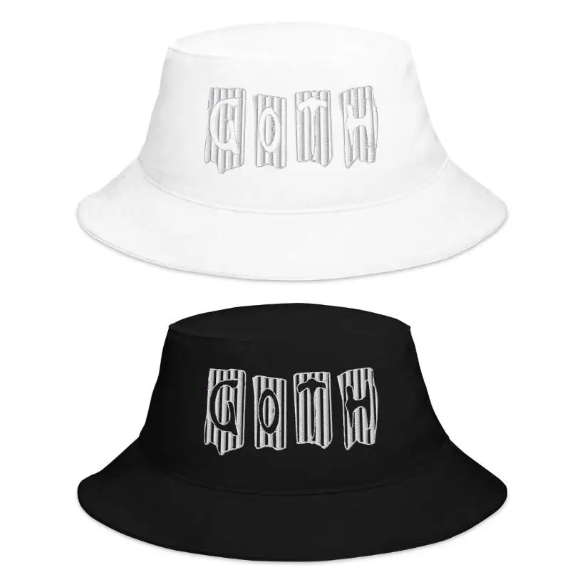 

39BD Halloween Party Cotton Fisherman Hat with Goth Letter Print Unisex Floppy Hat Bucket Hat for Adult Everyday Wear