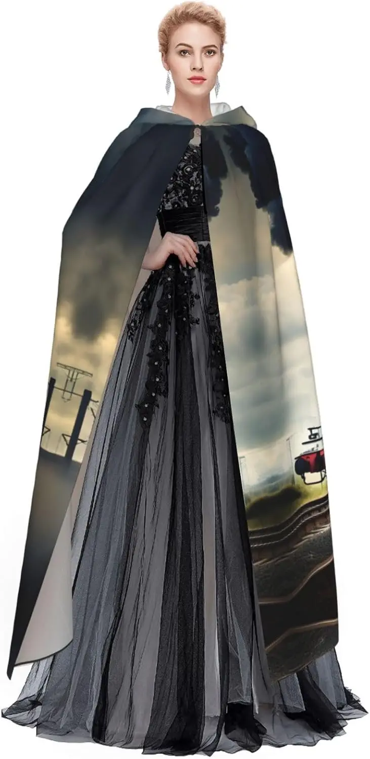 قطار البخار الغيوم طباعة الكبار مقنعين كيب كرنفال مهرجان كيب تأثيري رداء زي حفلة كرنفال القوطية #4