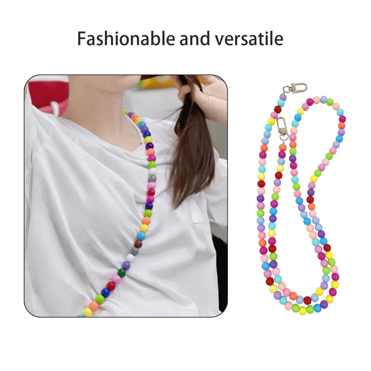 

Rainbow Phone Chain Pendant] 1 Piece Colorful Beaded Rainbow Phone Chain, Candy-Colored Long Accessory, Universal Ten-Character and Backpack Pendant with Buckle, Acrylic (Pmma) Material, Gift for Friends