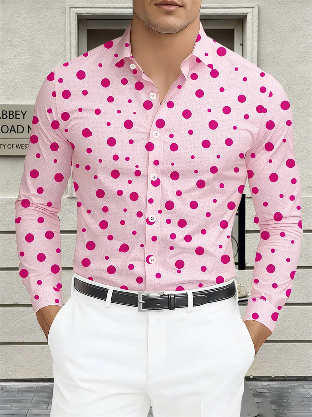 

Men's Casual Long Sleeve Shirt Breathable Comfortable Outdoor Fashion Pink White Collar Buttons Versatile
