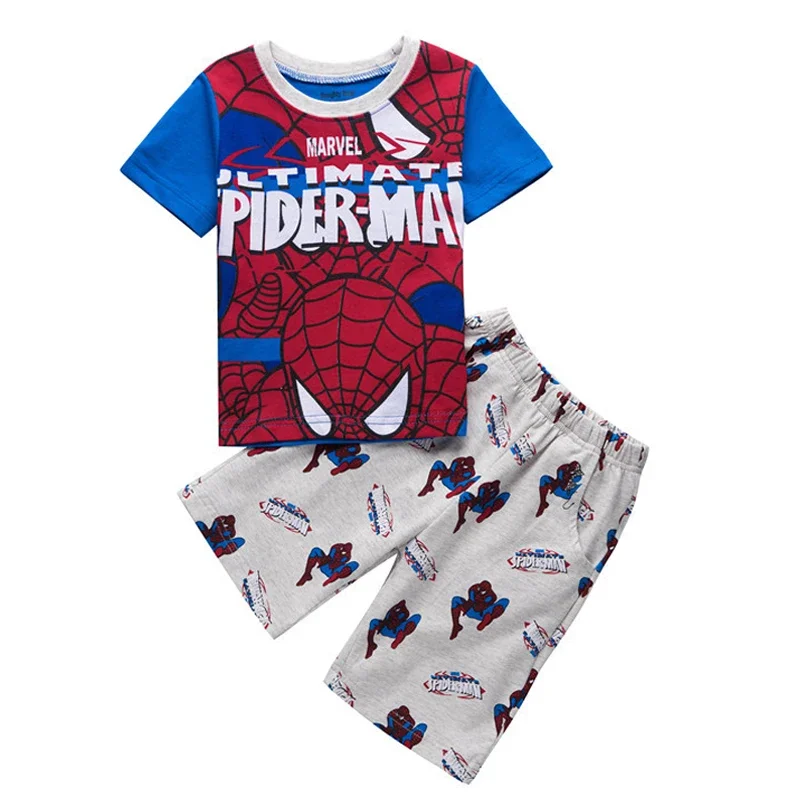 2024 New Hot Summer Boys Nighty Iron Man Cartoon Nightgown spider Costume Boys Cute Set Baby Toddler Short Sleeve Pajamas Sets