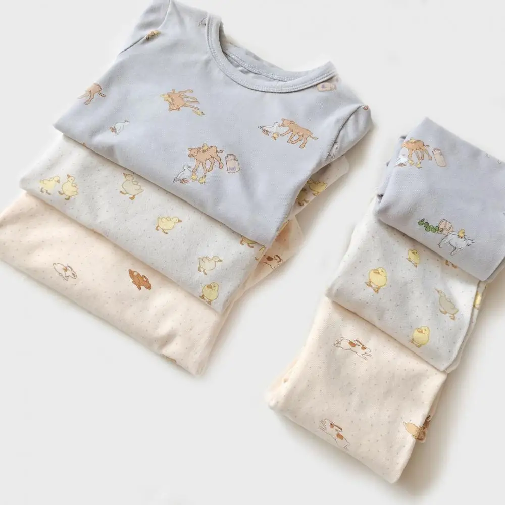 2024 Girl\'s Long Sleeves Pajamas and Pants Set Boys Homewear Spring Autumn Cotton Warm Clothing Cute Printing Two Piece Sets