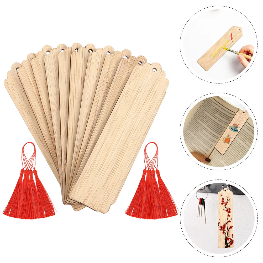 

10Sets Blank Wooden Bookmarks DIY Carving Hanging Tags for Handmade Page Markers Reading Accessories Craft Projects