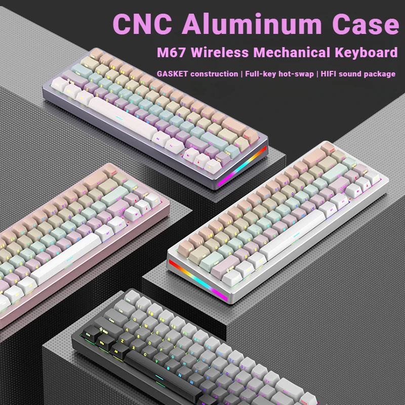 

ECHOME M67 Aluminum Mechanical Keyboard Wireless Tri-mode Gasket Hot-Swap RGB CNC Custom 65% Gaming Keyboard for Gamer PC Laptop