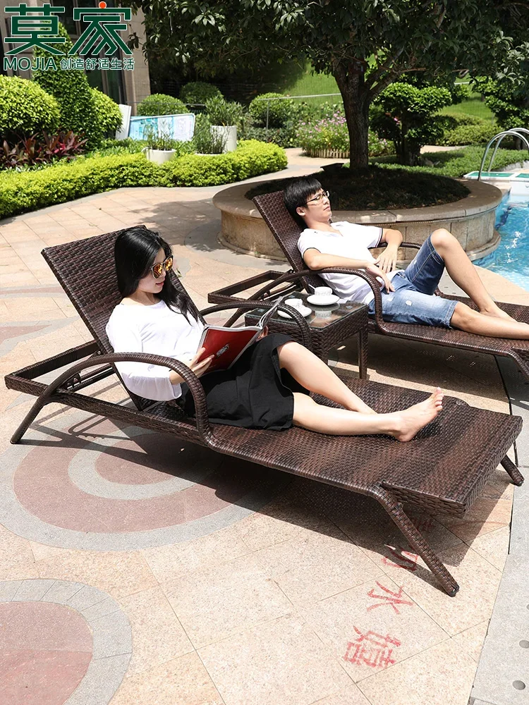 

Mojia outdoor recliner rattan chair villa courtyard swimming pool beach chair open-air terrace balcony leisure rattan bed