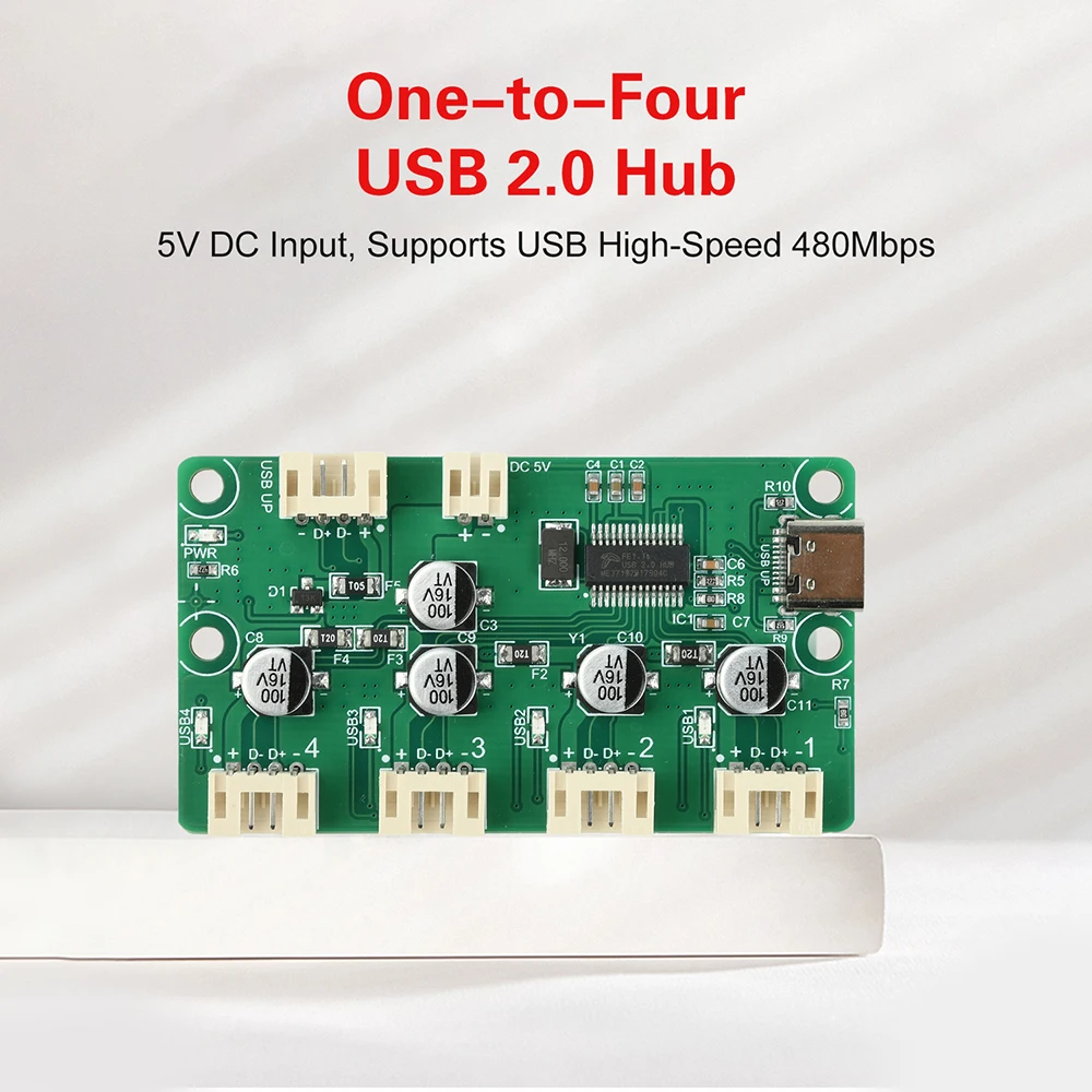 1 to 4 Port USB 2.0 HUB Splitter USB 2.0 Hub expansion Module XH2.54 PH2.0 480Mbps transfer rate DC 5V independent power supply