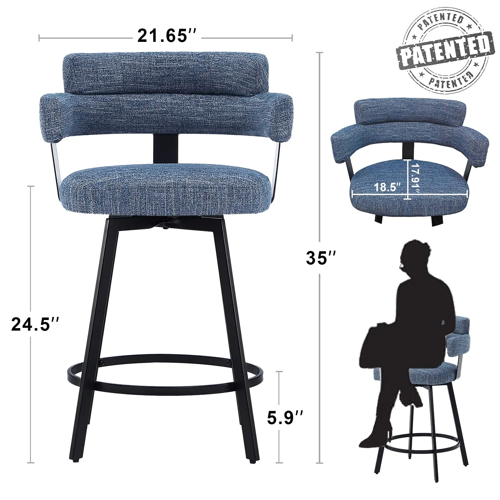 Pneumatic High Back Adjustable Swivel Bar Stool with Back Support for Home Bar and Shop Black 26-32-Inches High