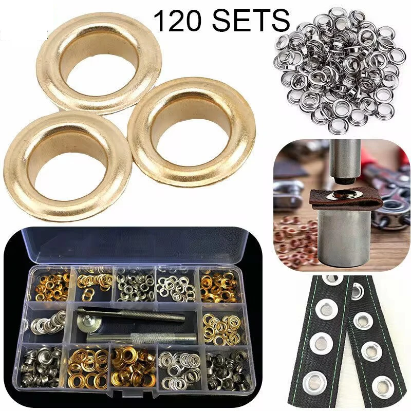 Grommet Tool Kit 120Sets Grommets Eyelets Inside Diameter Tool for Leathercraft DIY Clothing Shoes Curtains Eyelet Tool