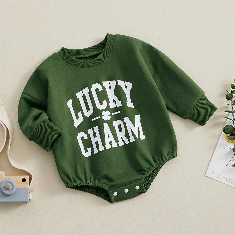 

Newborn Baby Girl Boy St Patricks Day Outfit Lucky Charm Funny Letter Print Sweatshirt Romper Cute Clothes