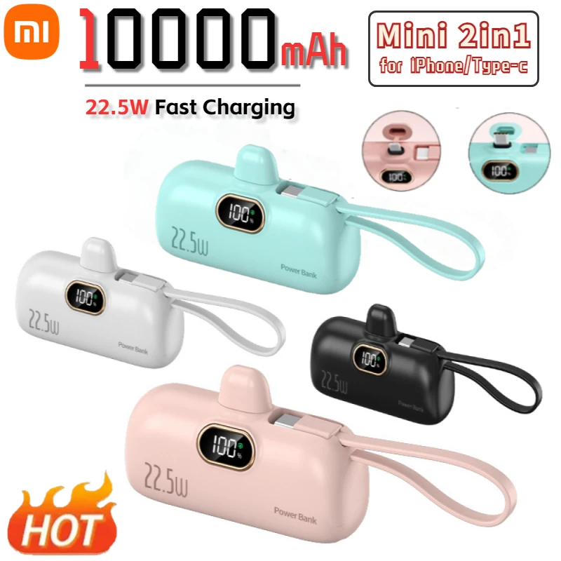 Xiaomi 2in1 Portable Power Bank 10000mAh Plug-in External Battery Sufficient Capacity Battery Fast Charger For iPhone Samsung 