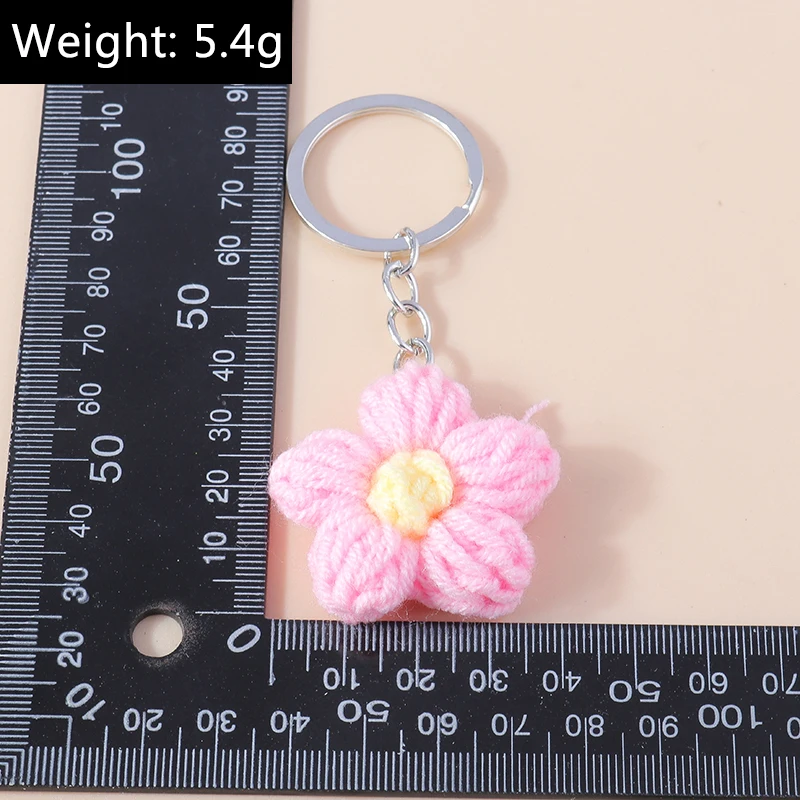 Handgefertigter gestrickter Schlüsselanhänger für Frauen und Mädchen, niedlicher gehäkelter Blumen-Schlüsselanhänger, Anhänger, Auto-Schlüsselanhänger, Handtaschenanhänger, Geschenke – Detail 1