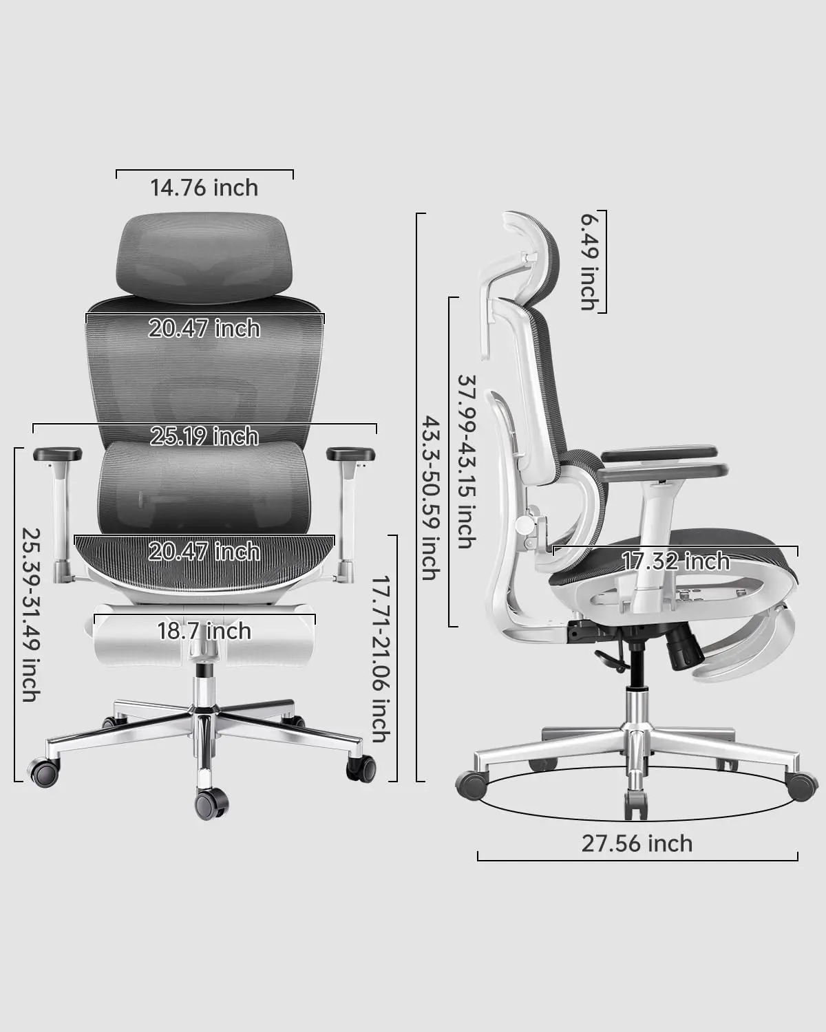 Ergonomic Office Mesh Chair with 3D Adjustable Armrests Adjustable Lumbar Support Computer Chair Home Office Desk Chair White