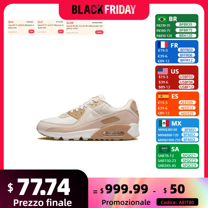 Nike New AIR MAX90 Low Men's and Women's Sneakers Breathable and comfortable casual shoes Lightweight cushioning Brown and White