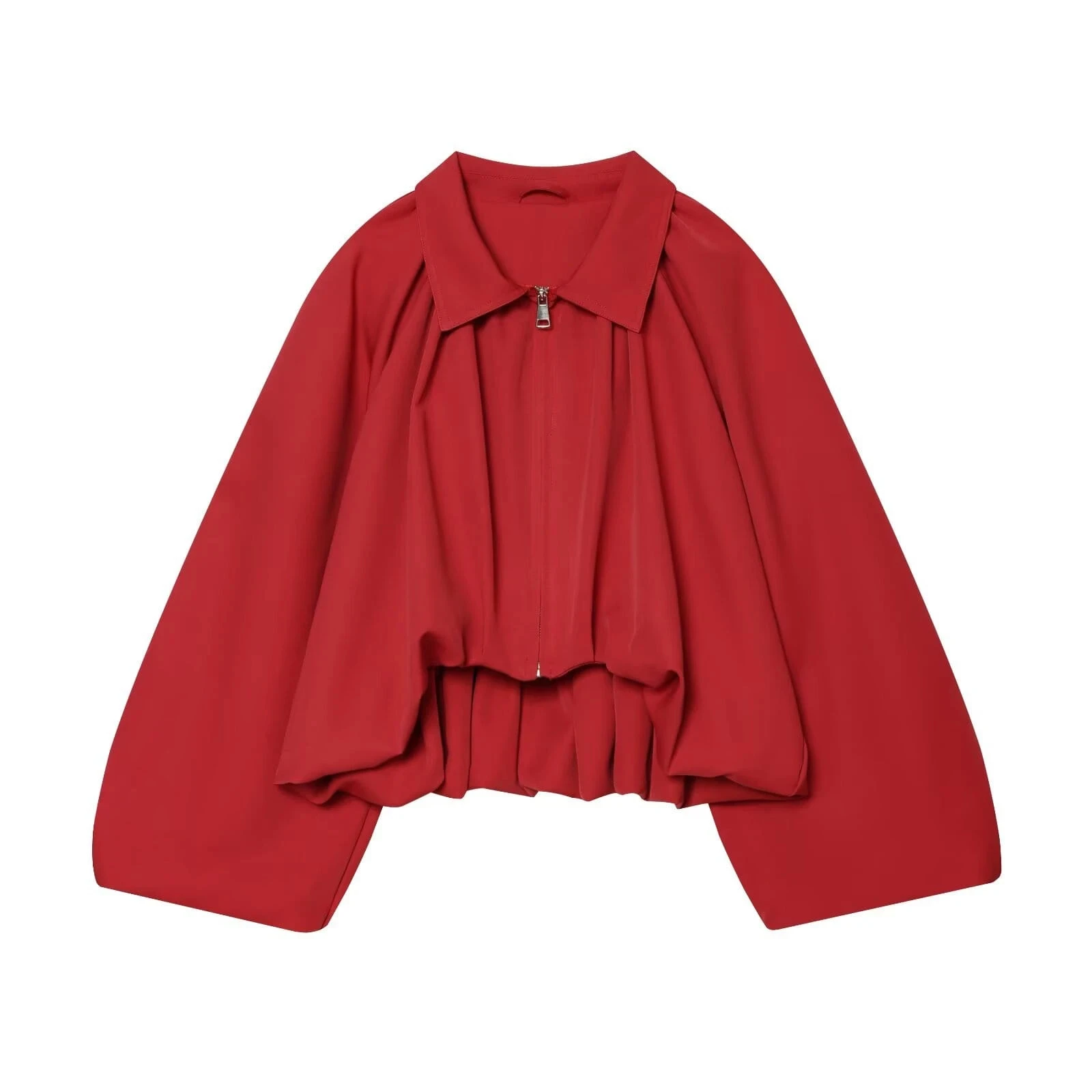 Damen-Cropped-Jacke mit Revers, Laternenärmeln, gerafftem Rücken, lockerer Passform, kurze Oberbekleidung, lässige Streetwear, für den Alltag, Büro, modische Oberteile – Detail 3