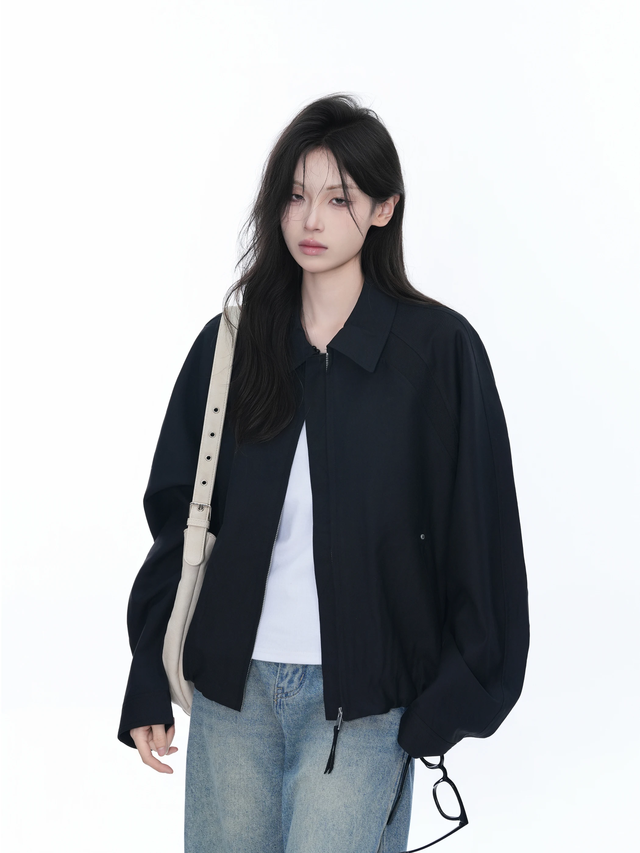 

Retro American Bla Haome Loose Jaet ex Design Sensation Neutral Sle Trendy Outerwear Women's Men's Casual Coat