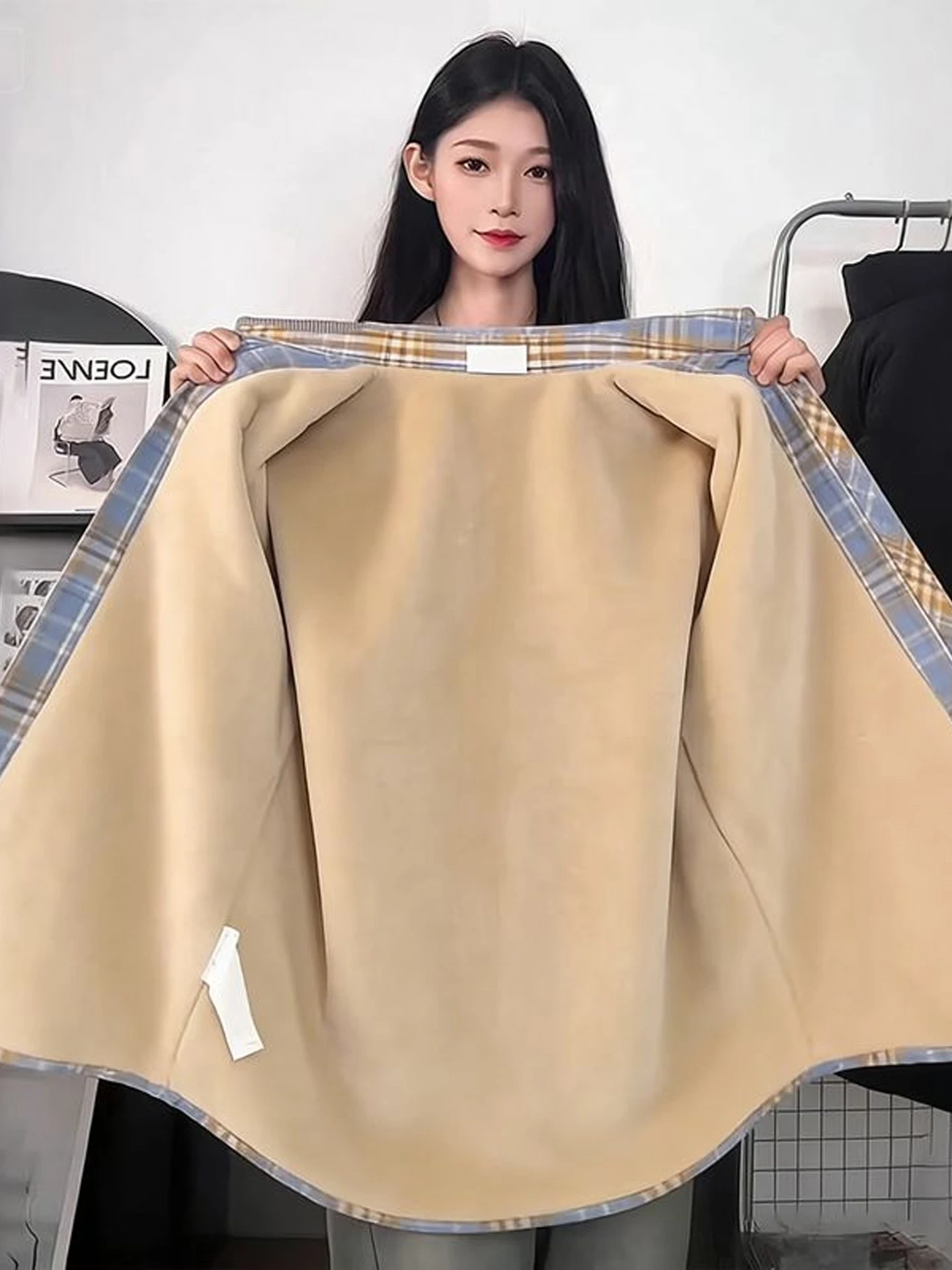 

American Sle Plaid Fce Lined irt Men's Thi Long Sve Winter Warm Outerwear Vintage Lazy Coat Casual Loose Fit