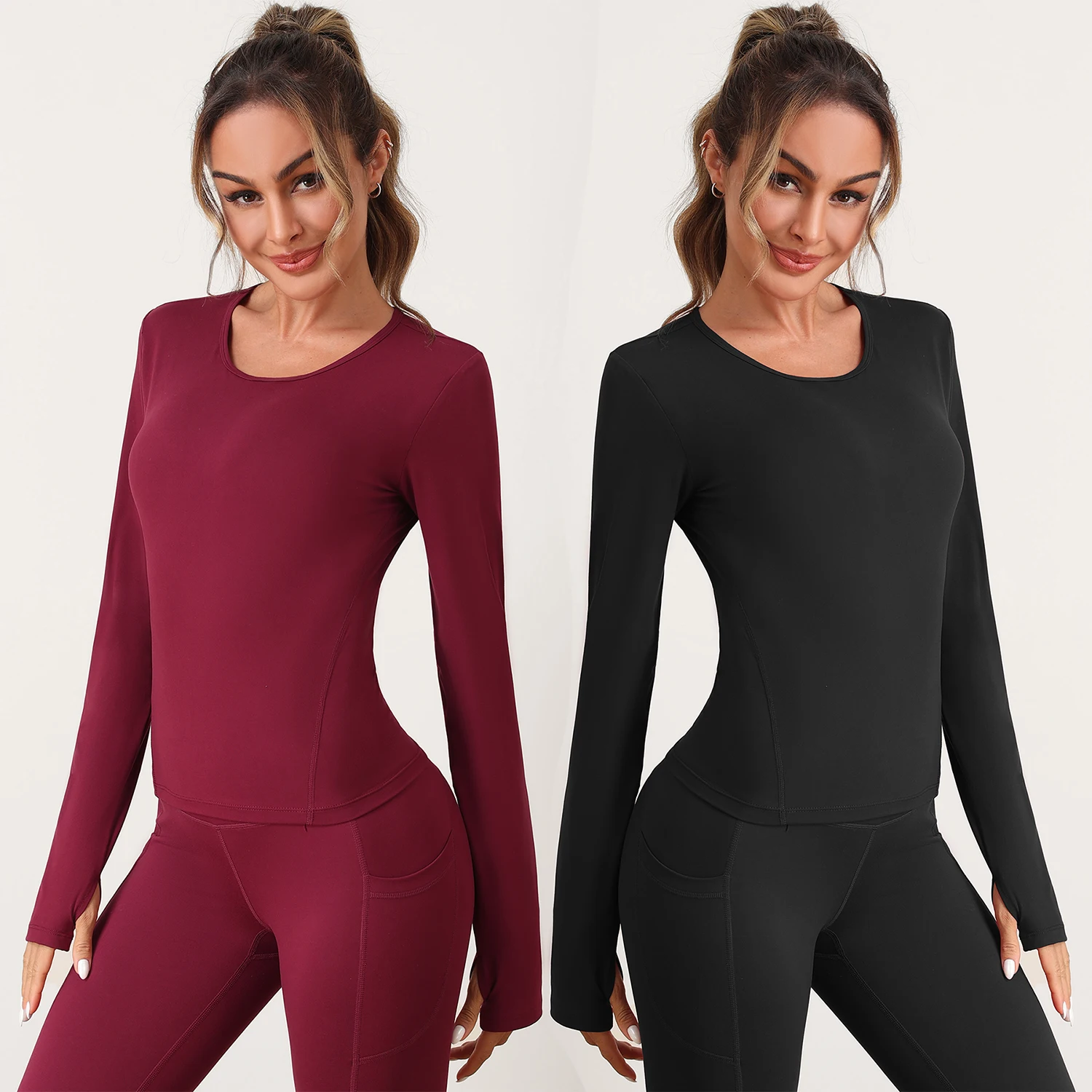Long Sleeve Shirts for Women Basic Cropable Tops Women's Crew Neck Tight Underscrub Clothes Workout Fall Trendy 2025