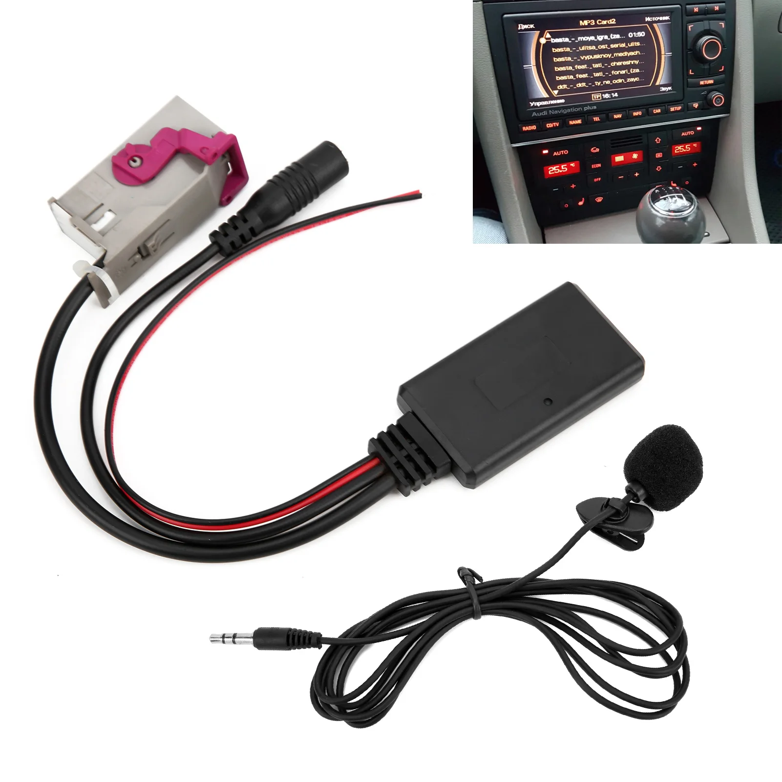 Car Bluetooth Module AUXIN Cable Wireless Microphone Adapter Replacement for A3 A4 A6 A8 TT R8 RNSE 32Pin DC12V