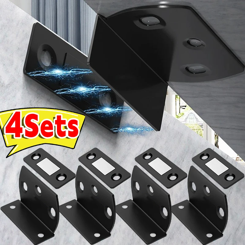 

1/4Set Strong Magnetic Door Catch Sheet Invisible No-punch L-shaped Cabinet Door Closet Drawer Suction Patch Adhesive with Screw