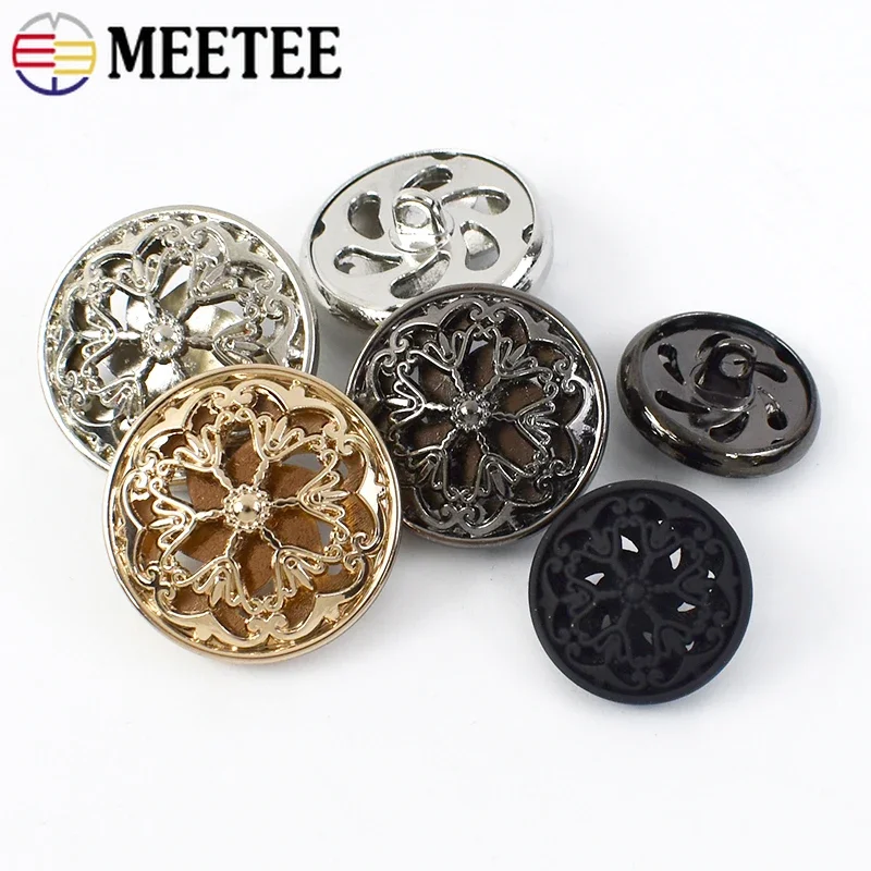 

10-30Pcs Meetee 18/20/22/25mm Hollow Patterned Metal Button Shirts Outerwear Decorative Shank Buttons Garment Sewing Accessories