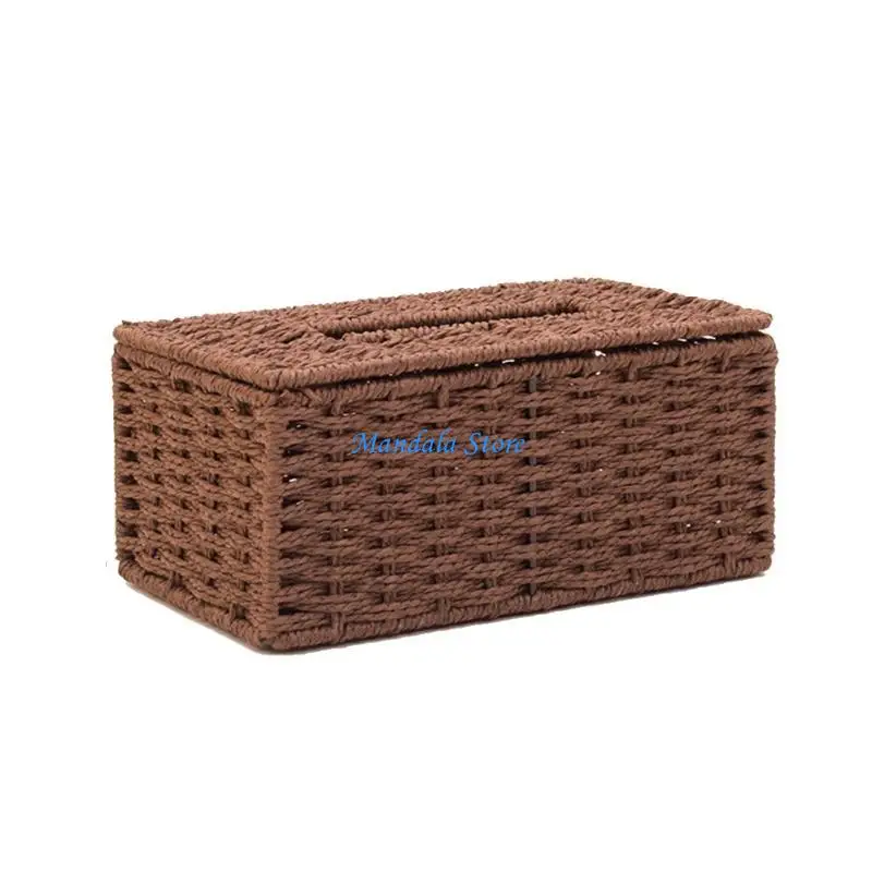

U2JC Rattan Tissue Box Cover Rectangular Napkin for Case Woven Napkin Paper Container Home Car Napkins Holder Decor