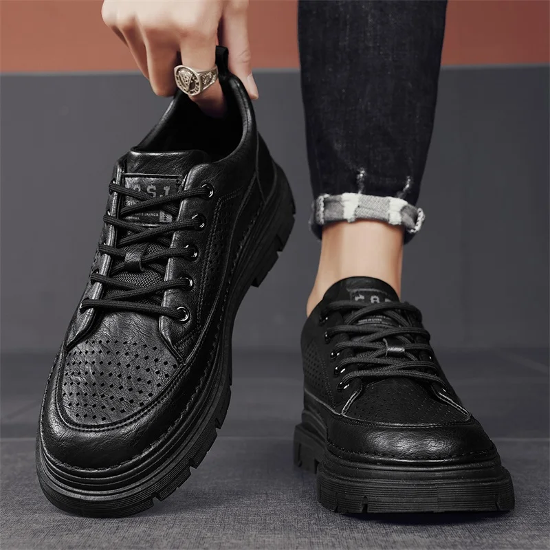 

Men's Casual Work Boots Thick Bottom Waterproof Non-Slip Business Shoes Summer 2026 New Style Leather Shoes