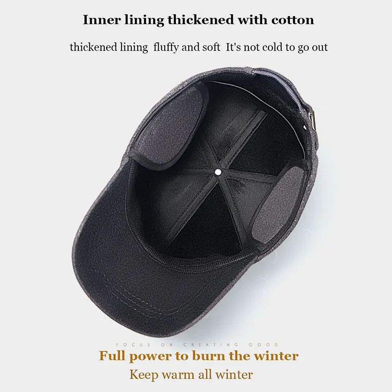 2023 New Men Winter Thickened Ear Protection Baseball Caps For Brand Male Outdoor Warm Dad Hat Adjustable With Earmuffs Design