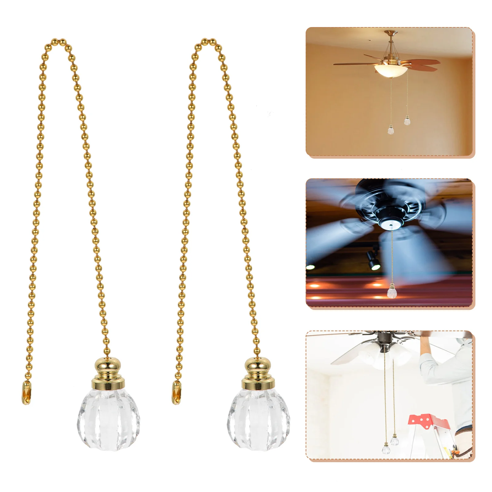 

2Pcs Crystal Iron Ceiling Fan Pull Chain Extension Chains for Hanging Fans Light Fixtures High Ceilings Modern Style