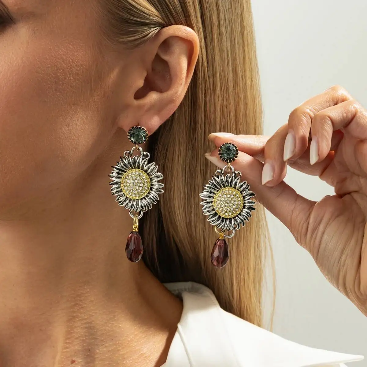 IngeSight.Z خمر أنيقة عباد الشمس إسقاط أقراط امرأة 2026 الكلاسيكية المبالغة القرط مأدبة مجوهرات اكسسوارات هدية #1