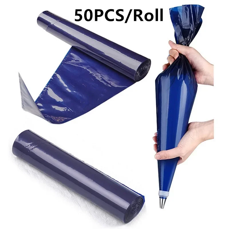 50 Uds./rollo 25x52cm bolsa decorativa duradera bolsa de plástico gruesa desechable para pastelería para decorar ﻿ Herramienta para hornear pasteles Pastelería