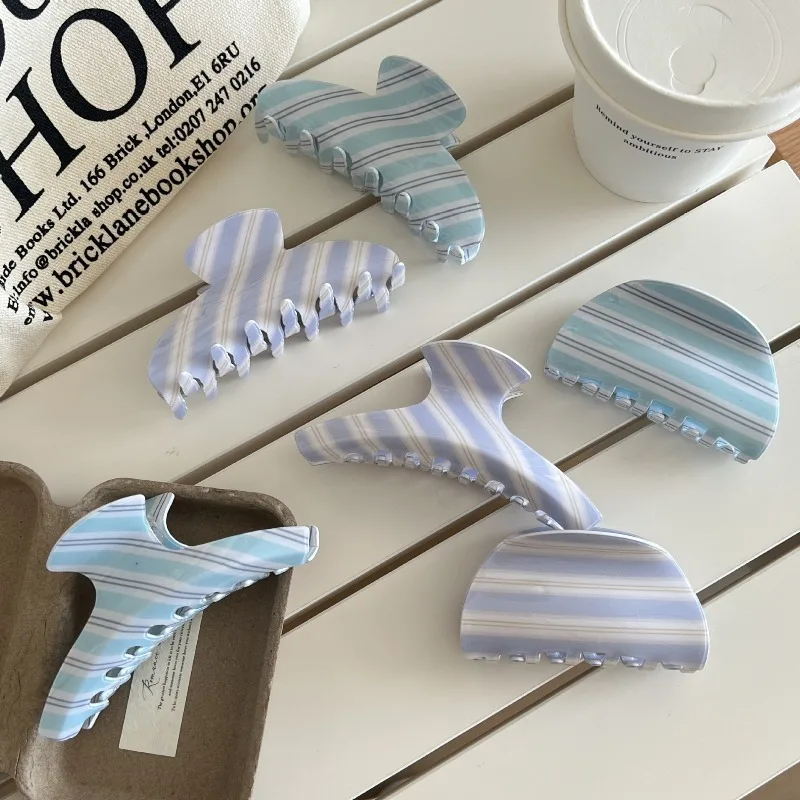 

Korean Style Blue Line Acetate Hair Claw Chunky Back Head Updo Clip for Women Elegant Ponytail Holder Non Slip No Damage Daily