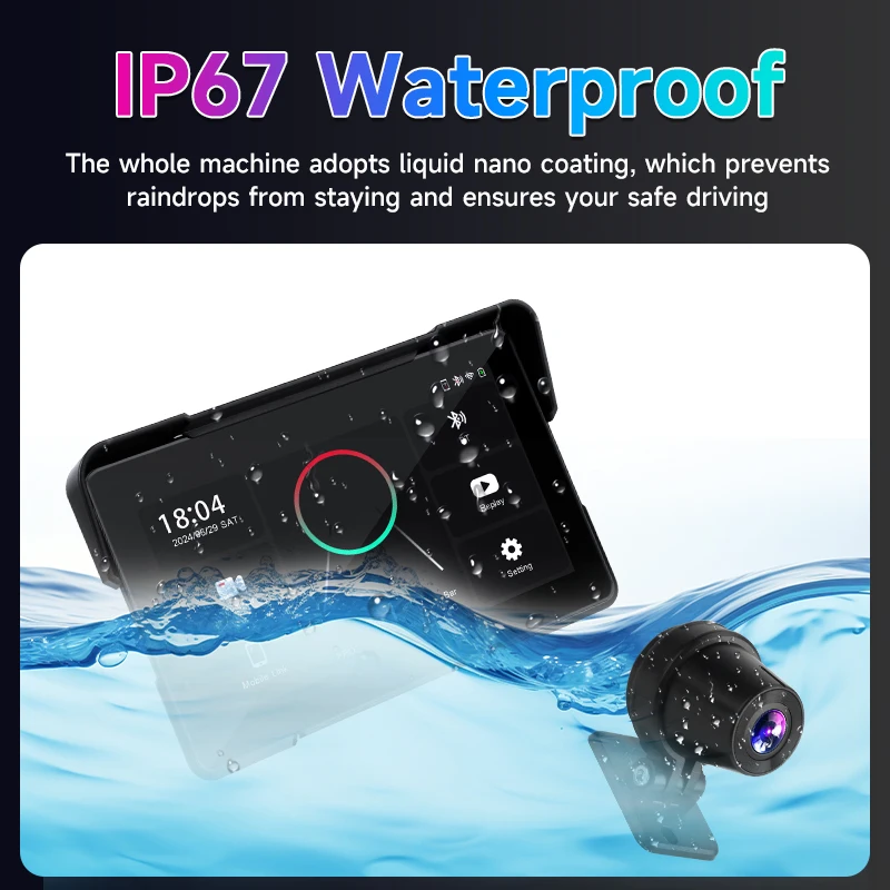 7 بوصة المحمولة CarPlay دراجة نارية أندرويد السيارات IPX7 مقاوم للماء شاشة لوحة القيادة الرقمية موتو لتحديد المواقع والملاحة 2K كاميرا مزدوجة