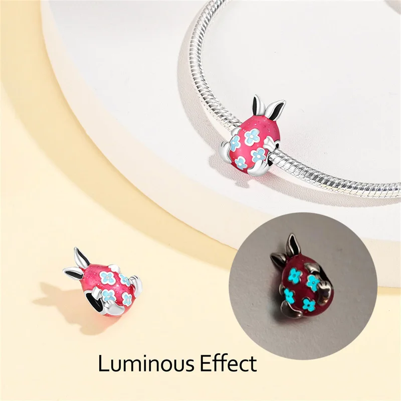 2024 Hot Sale Easter Surprise Glowing Egg Charm Beads Fits Pandach Bracelet For Women 925 Silver Pendant Beads  DIY Jewelry Gift