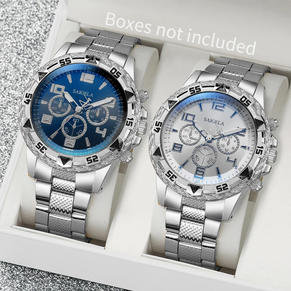 

2pcs/set Fashion Steel Band Men's Quartz Watch Male Wristwatches Set (Without Box）