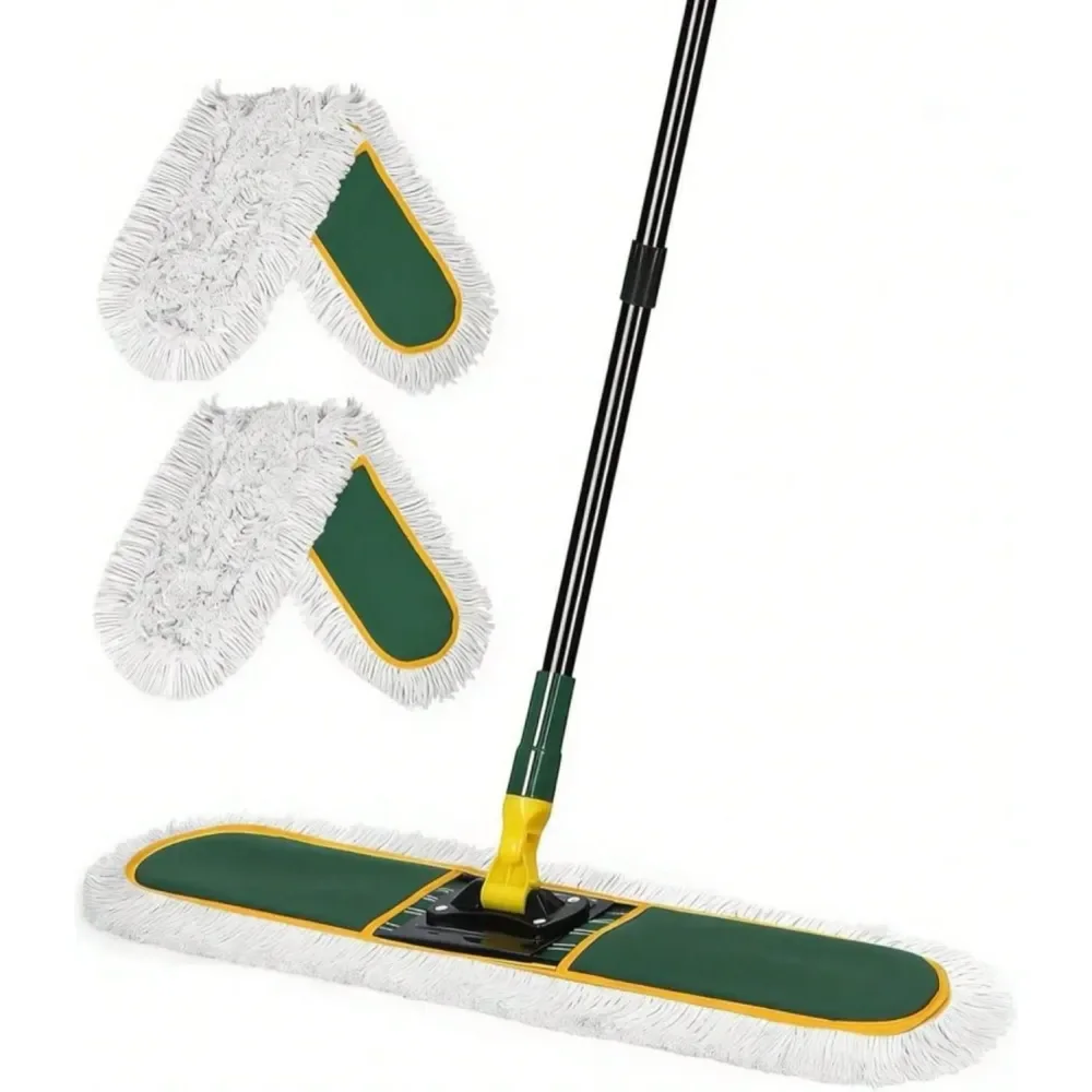 

Commercial Dust Mop For Floor Cleaning, Heavy Duty Large Industrial Floor Duster With 2 Cotton Mops Pads, Wet Dry Mops For Hard