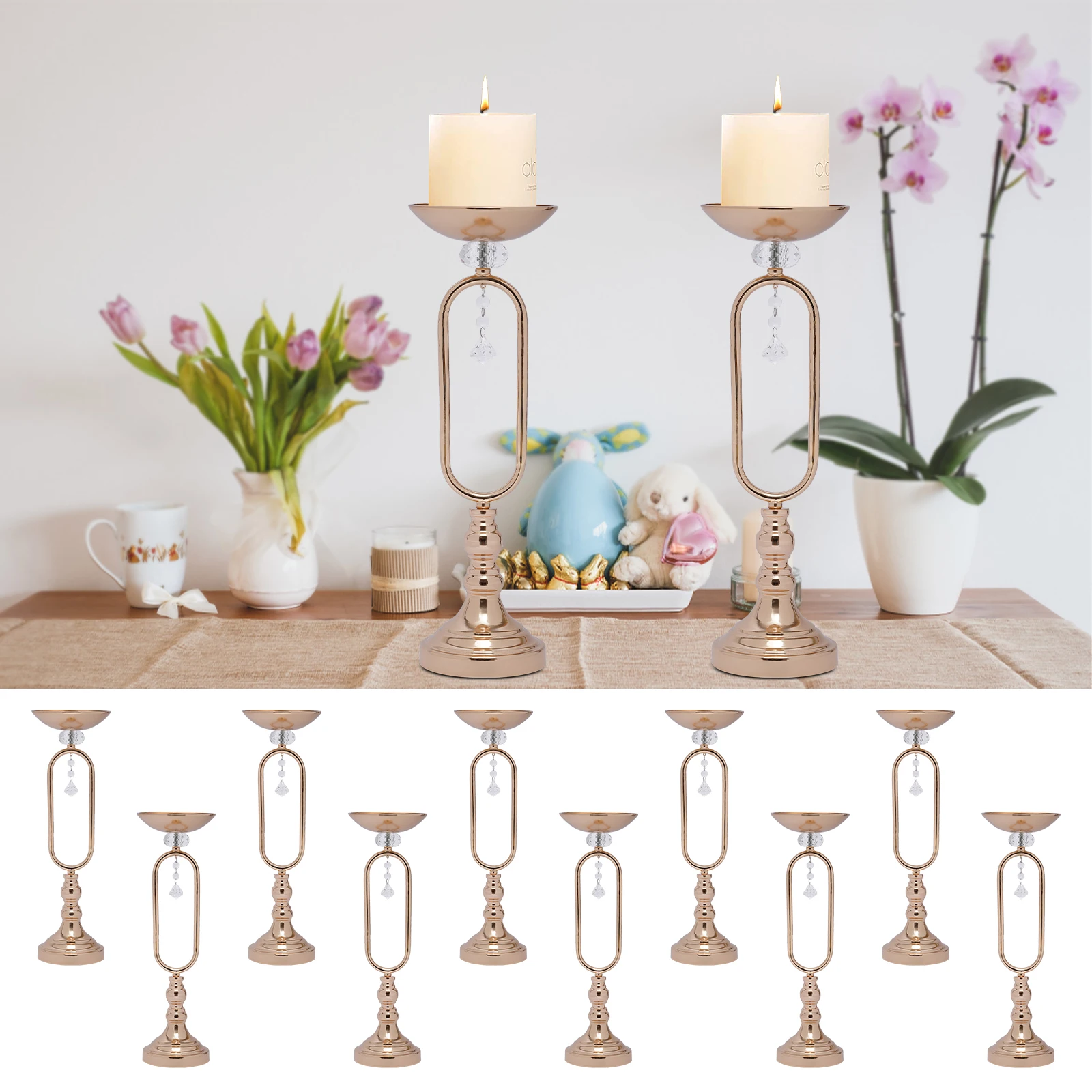 Set of 10 Flower Stand Gold Vase Wedding Centerpieces Large Candle Holder 19.5in