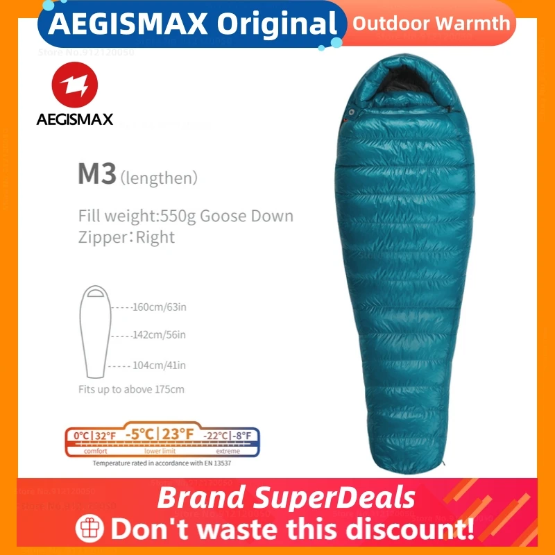 AEGISMAX M3 Camping Sleeping Bag -5 Degree 800FP Goose Down Outdoor Sleeping Bag Hiking Mummy Sleeping Warm Equipment For Adult