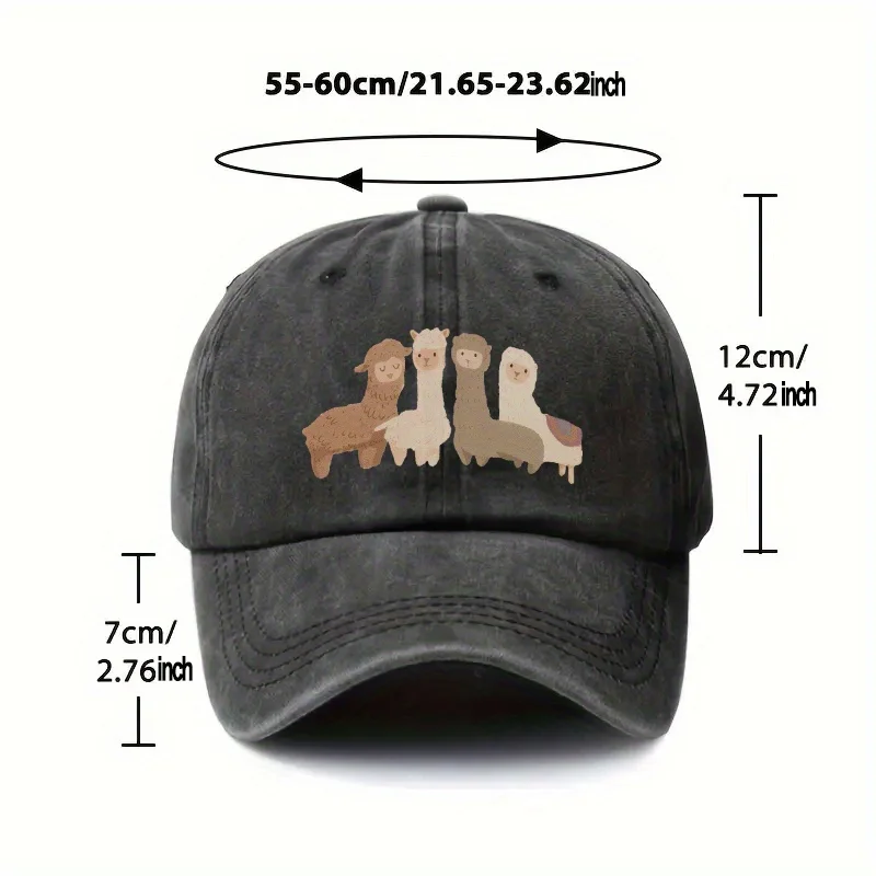 Cute Alpaca Print Baseball Cap Unisex Adjustable Washed Cotton Hat for Outdoor Travel Parties
