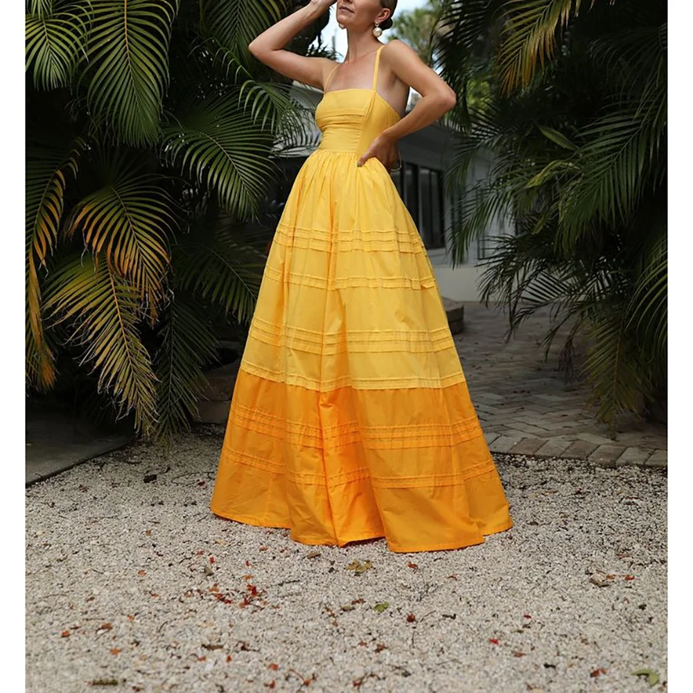 

Simple Spaghetti Strap A-Line Evening Dresses 2025 Fashion Patchwork Floor Length Prom Gowns Summer Beach Vacation Drress
