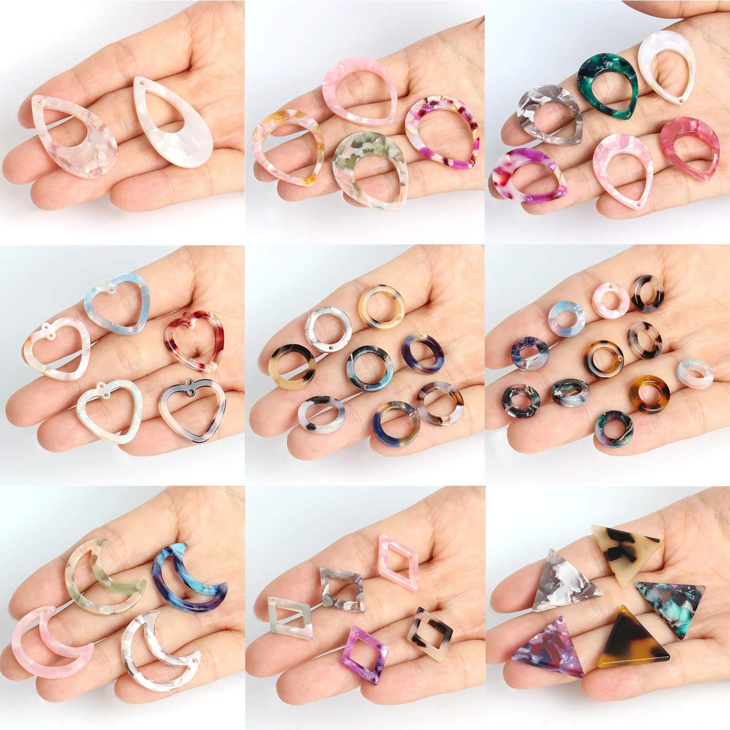 10pcs Mixcolor Water-Drop Moon Heart Acrylic Acetate Resin Charms For Jewelry Making Pendant DIY Necklace Earring Accessories