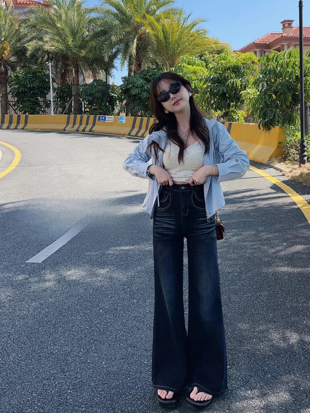 

High Waist Skinny Jeans Bell Bottom Denim Pants Deep Washed Slimming Tall Women's Spring New Style Wide Leg Jeans