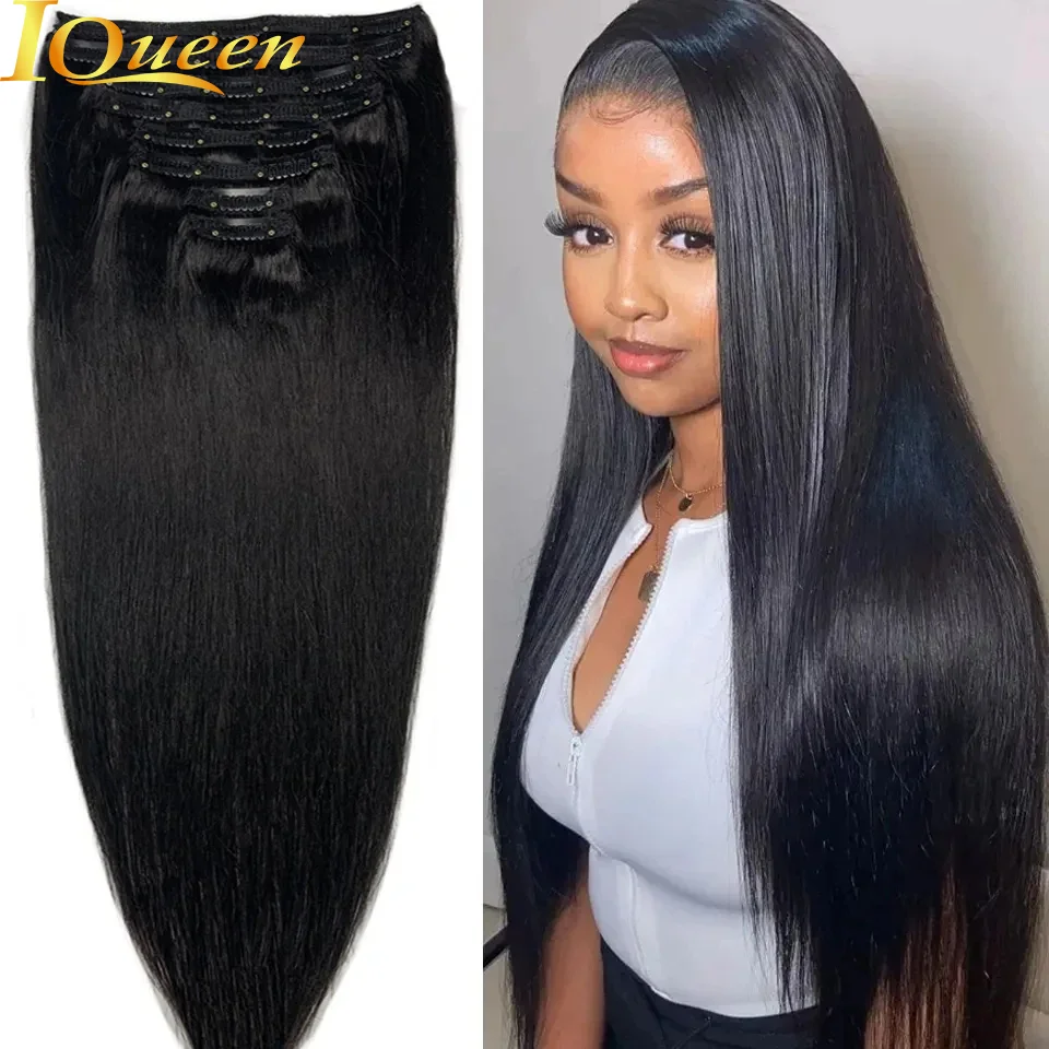 

Clip In Hair Extensions Double Weft 120g 8pcs Thick Straight Real Human Hair 24 26inch #1 clip ins Hair Extensions for Woman