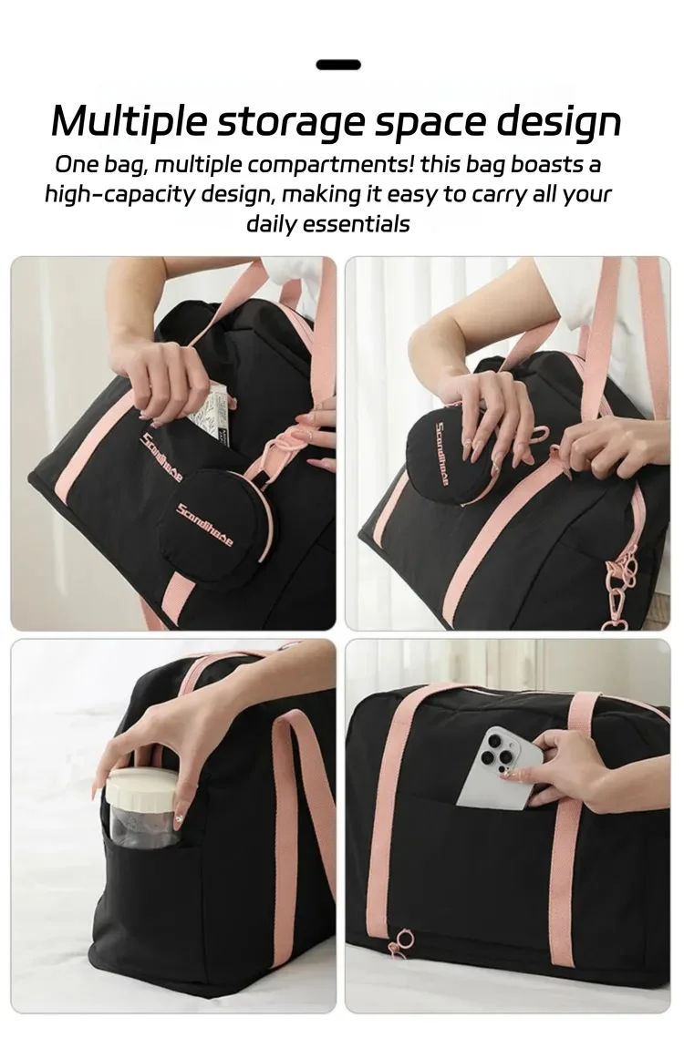 حقيبة سفر ذات سعة كبيرة قابلة للطي وقابلة للتوسيع مع حقيبة كتف بأكمام للأمتعة لرحلة قصيرة