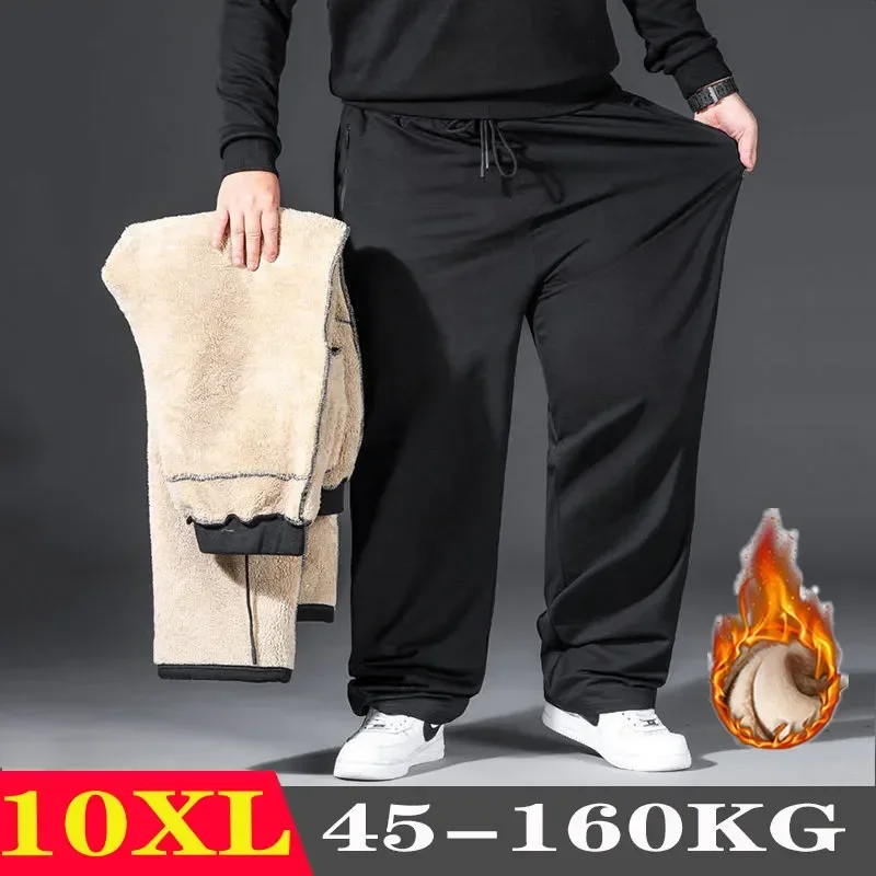 

10XL Oversize Plush Casual Pants Mens Warm Cargo Pants Plus Size Men Winter Warm Plush Trousers Streetwear Thickened Loose Pants