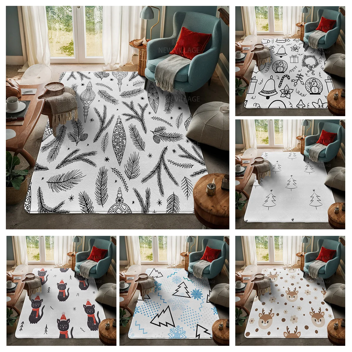 House entrance carpet Home door mat Room Bath Foot bathroom non-slip Kitchen water absorption rug Modern Nordic Merry Christmas
