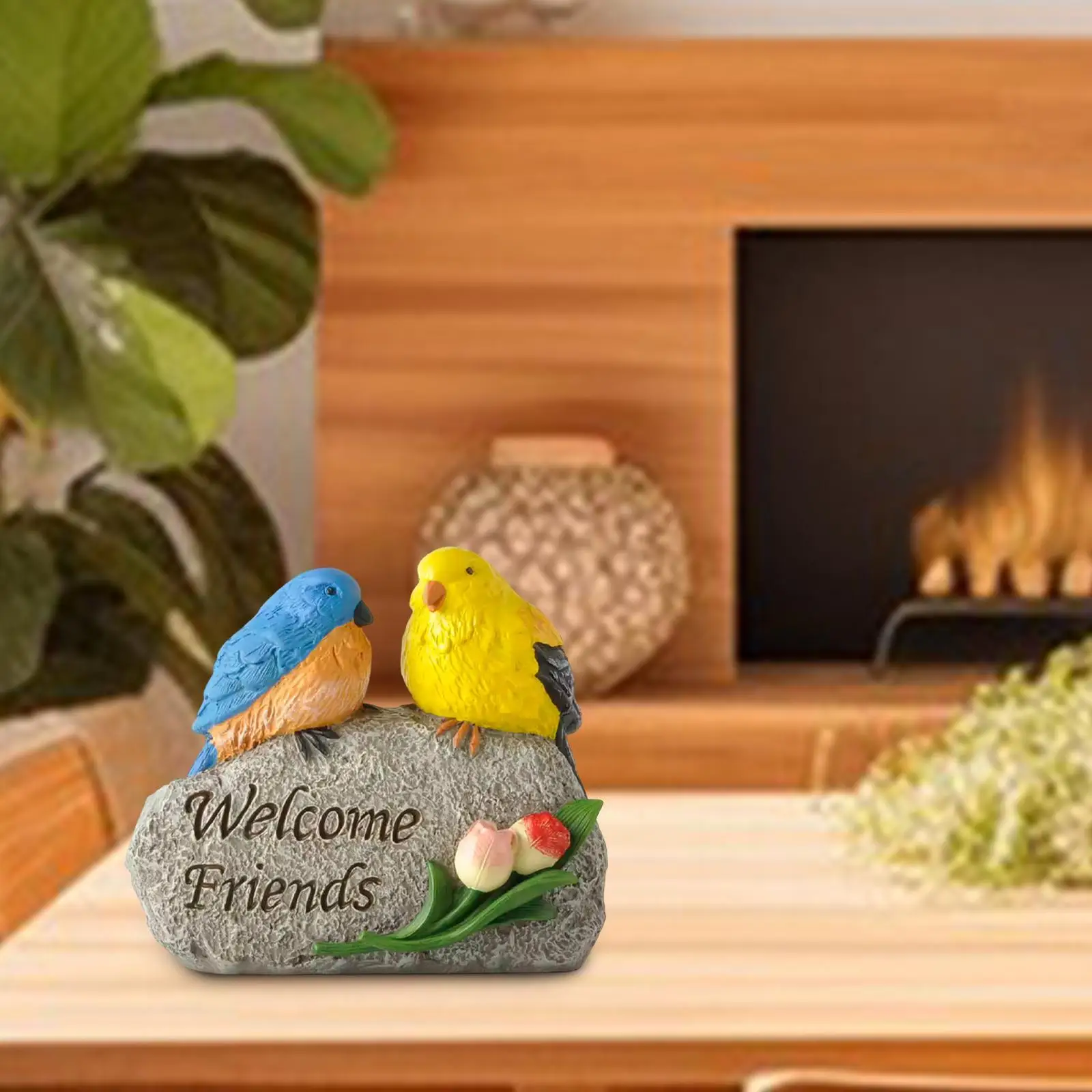

Resin Garden Statue Sculpture Outside Lawn Ornament Bird on Stone Figurine