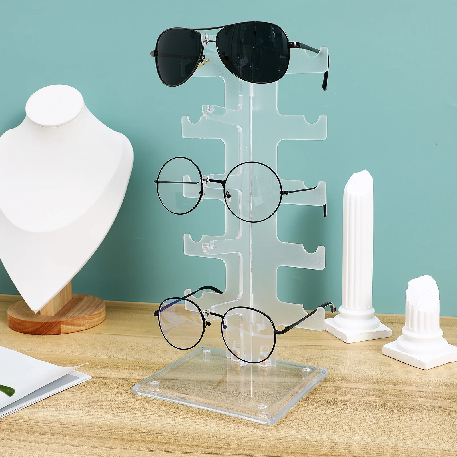 

Glasses Display Stand for 5 Pairs Acrylic Storage Rack Eyewear Sunglasses Jewelry Holder Home Decor Miniature Model